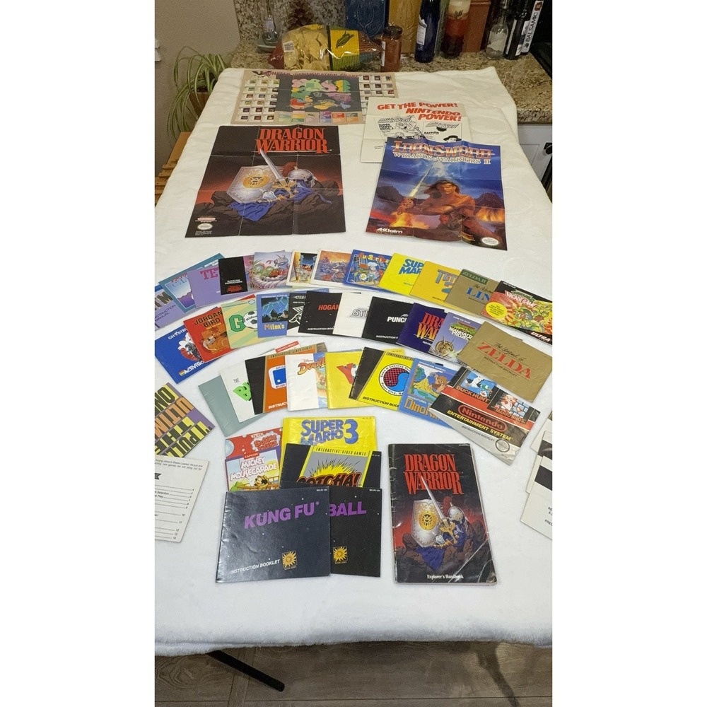 Vintage Nintendo NES Manual Lot 35+ Zelda Dragon Warrior Mario Posters Manuals